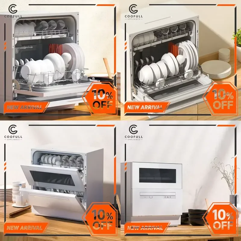Fully Automatic Freestanding Dishwasher Electric Household Dryer Sterilizer Plastic Housing Free Installation Kitchen