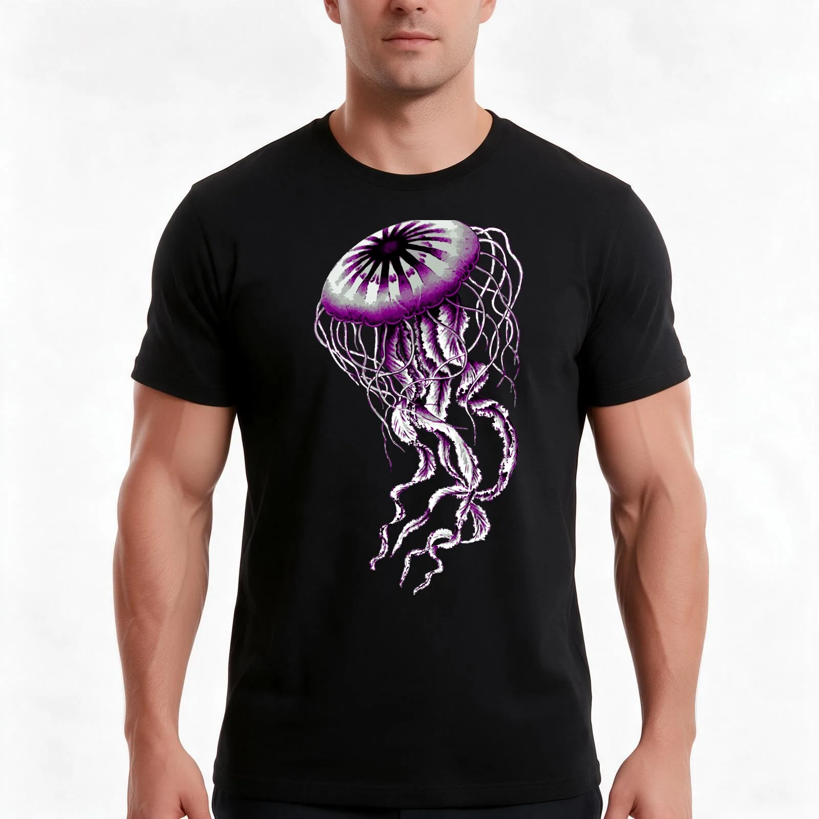 Ace Pride Realistic Jellyfish T-Shirt Summer Casual Cotton Tee Oversized Streetwear Tops Vintage Graphic Print 100% Cotton