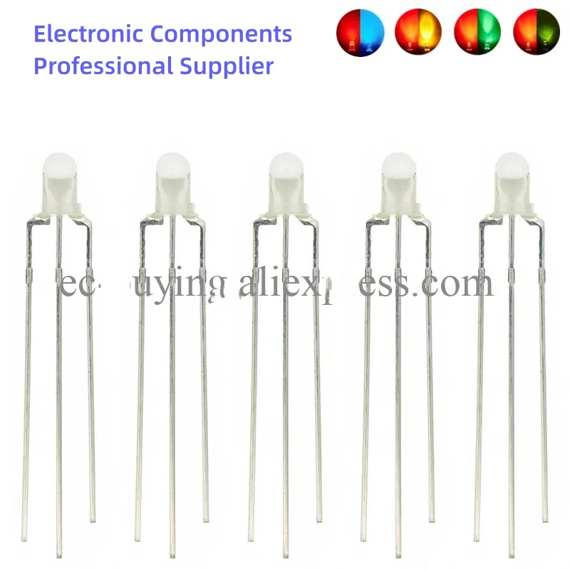 10pcs F3 3mm Diffused Two Color Common Anode/Cathode Round LED Red Warm White Blue Yellow Green Bi-Color Diode Light Emitting