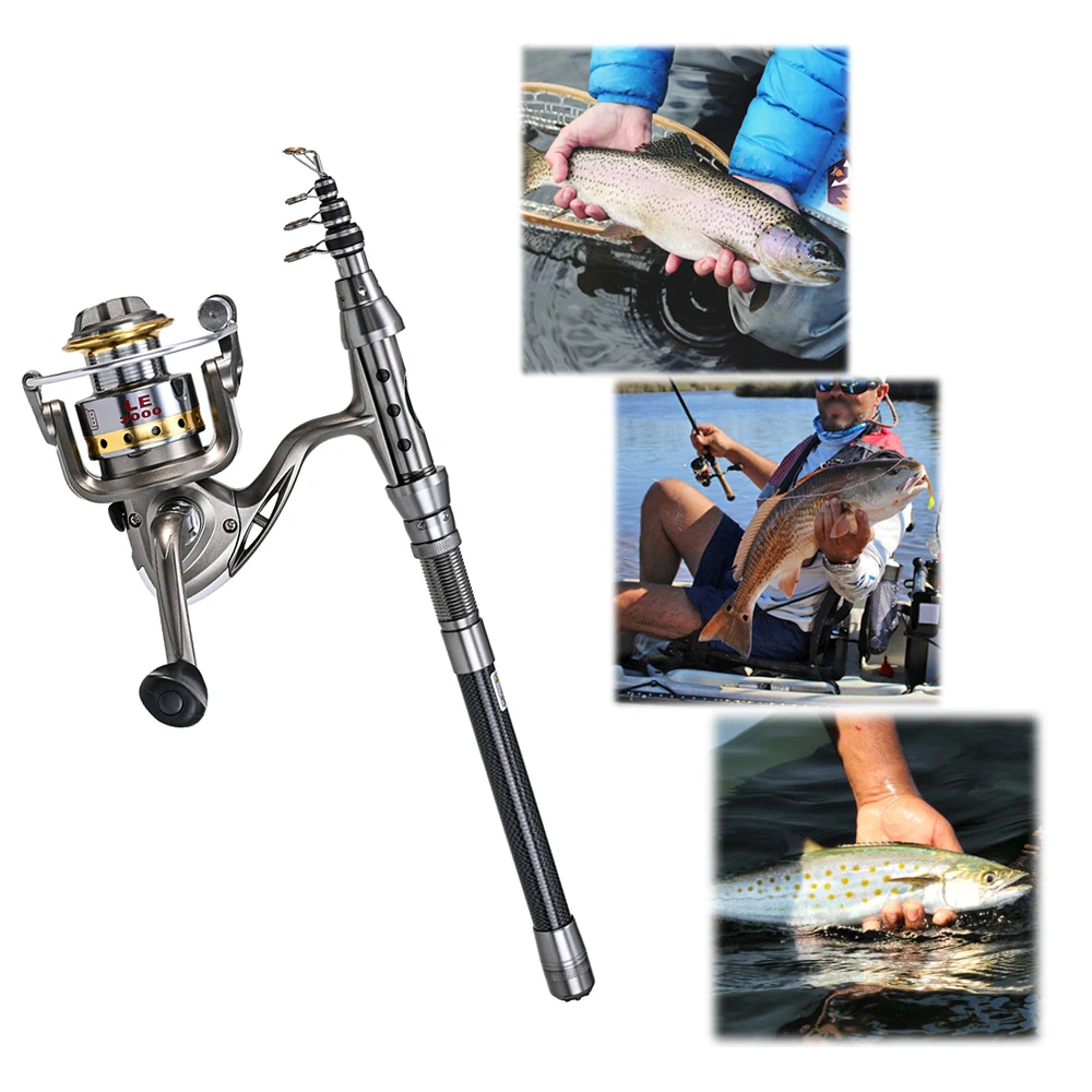 Telescopic Fishing Rod and Reel Combo Full Kit Spinning Fishing Reel Gear Organizer Pole Set with 100M Fishing Line Lures Hooks