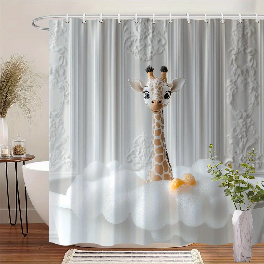 Rideau de douche imperméable à motif girafe de dessin animé, rideau de douche mignon pour enfants, décoration de la maison** **Rationale