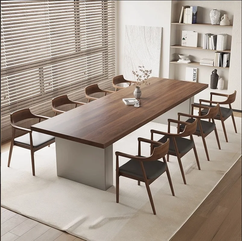 Conference table thickened countertop metal base large home office long desk