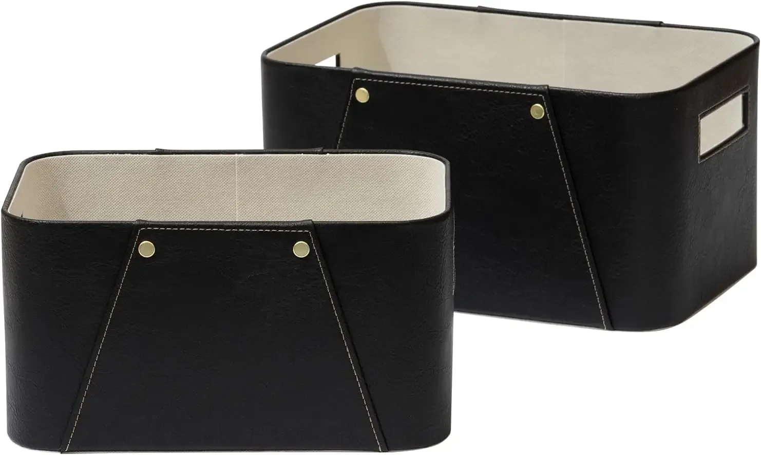 Two Pack Carbon Black Storage Cubes for Closet Shelf Cabinet Bookcase Luxury Vegan Leather Organizer Baskets