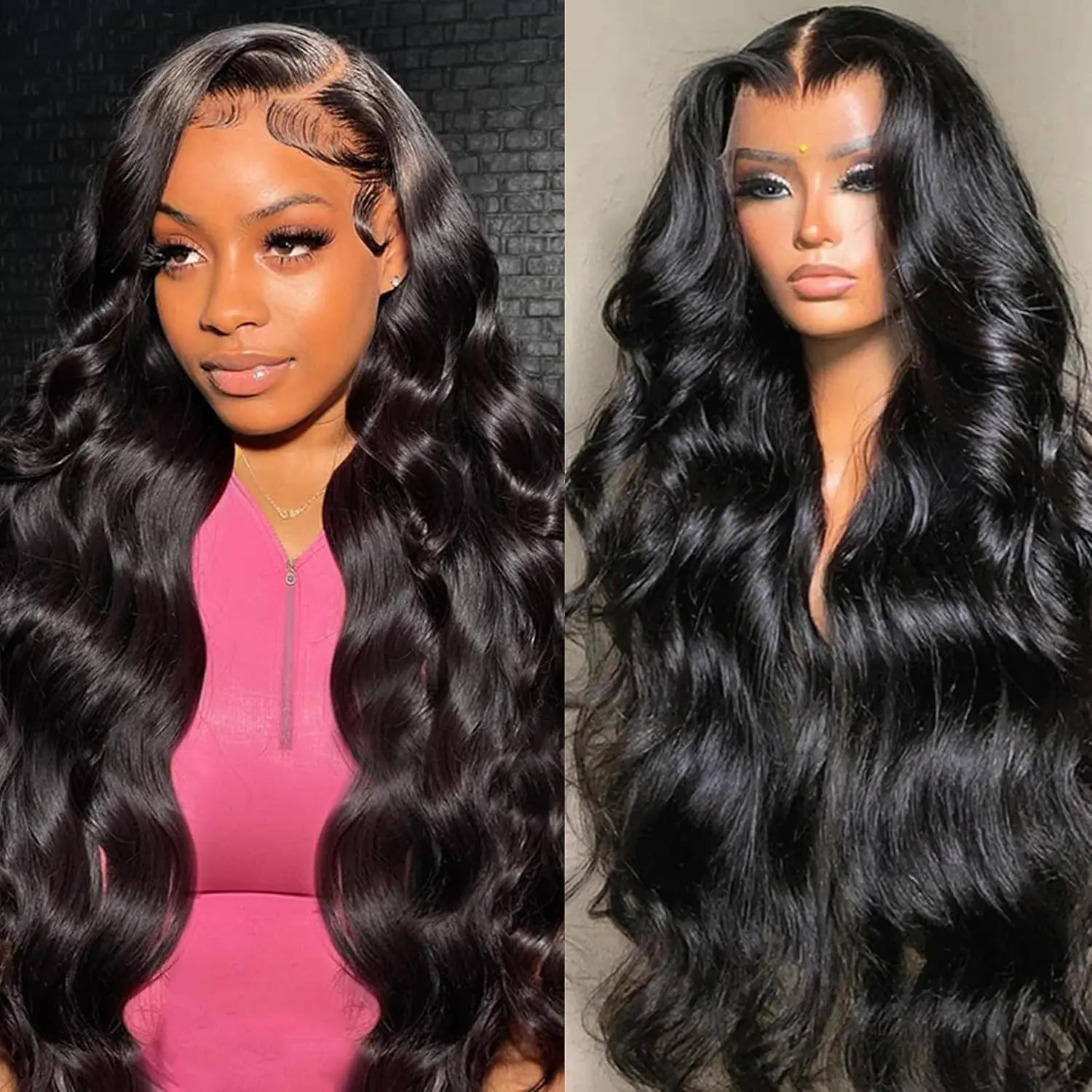 

Natural Black 13x4 Body Wave Lace Front Wigs Human Hair Pre Plucked HD Transparent Lace Frontal Wig with Baby Hair 180% Density