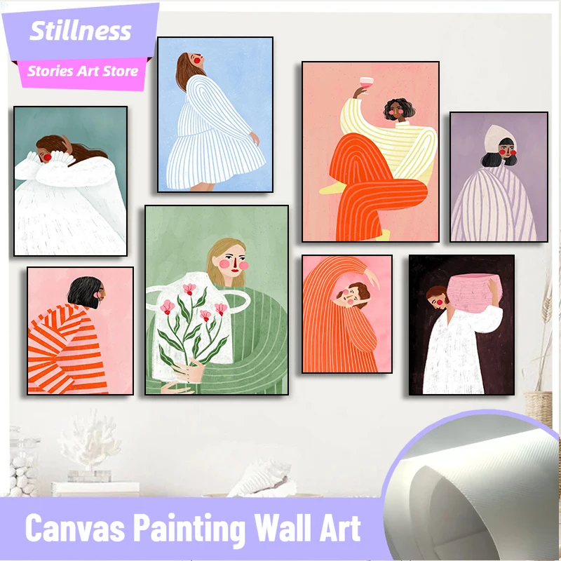 Minimal Girl Portrait Illustration Series Poster Print Canvas Pictures Home for Living Room Wall Modern Decor Frameless Painting