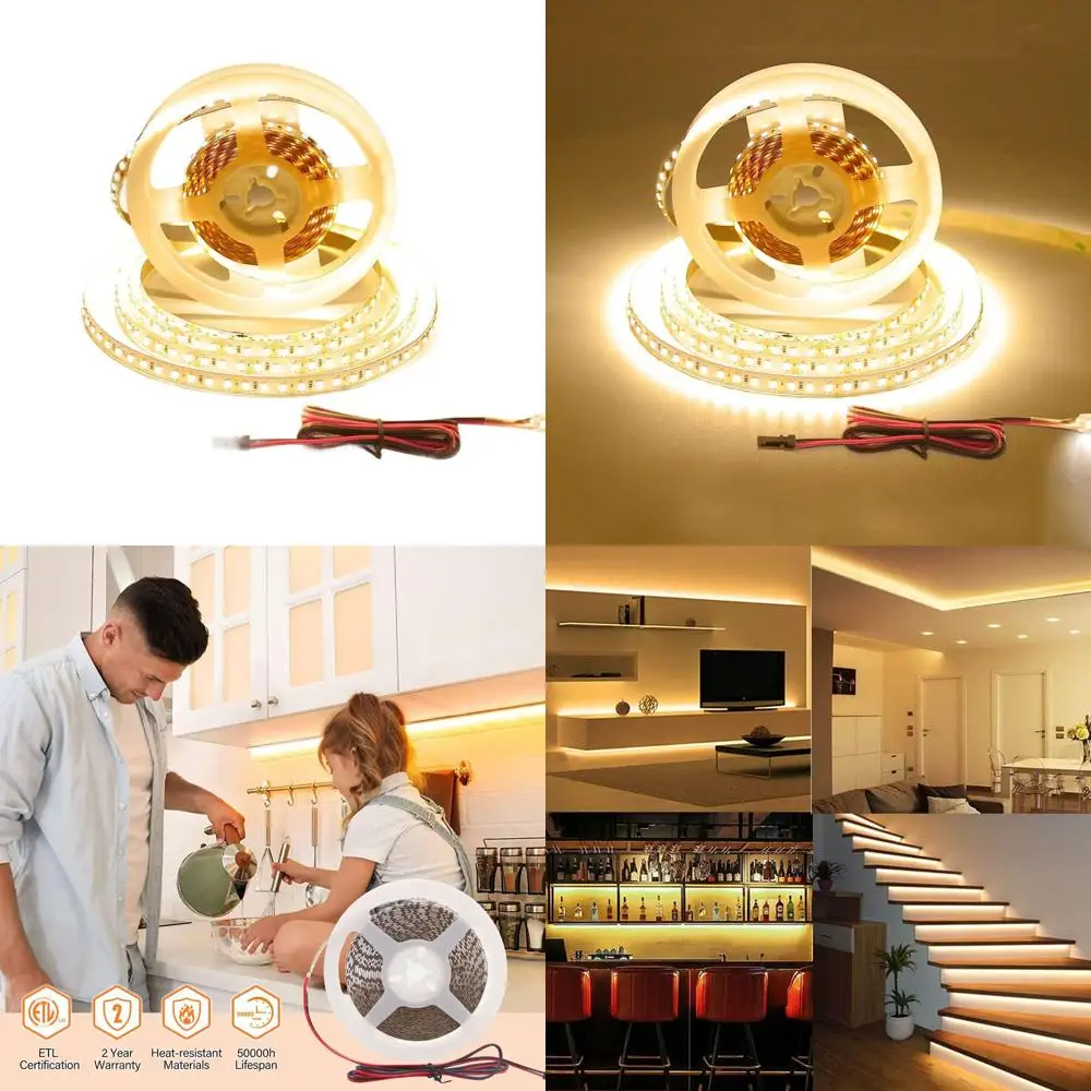 120 LEDs/M أبيض دافئ 1000 لومن/م 9.6 وات/م CRI 90+ 12 فولت شريط إضاءة LED قابل للتعتيم، 2700 كلفن، 32.8 قدم، أبيض لإضاءة الخزانة الداخلية #1