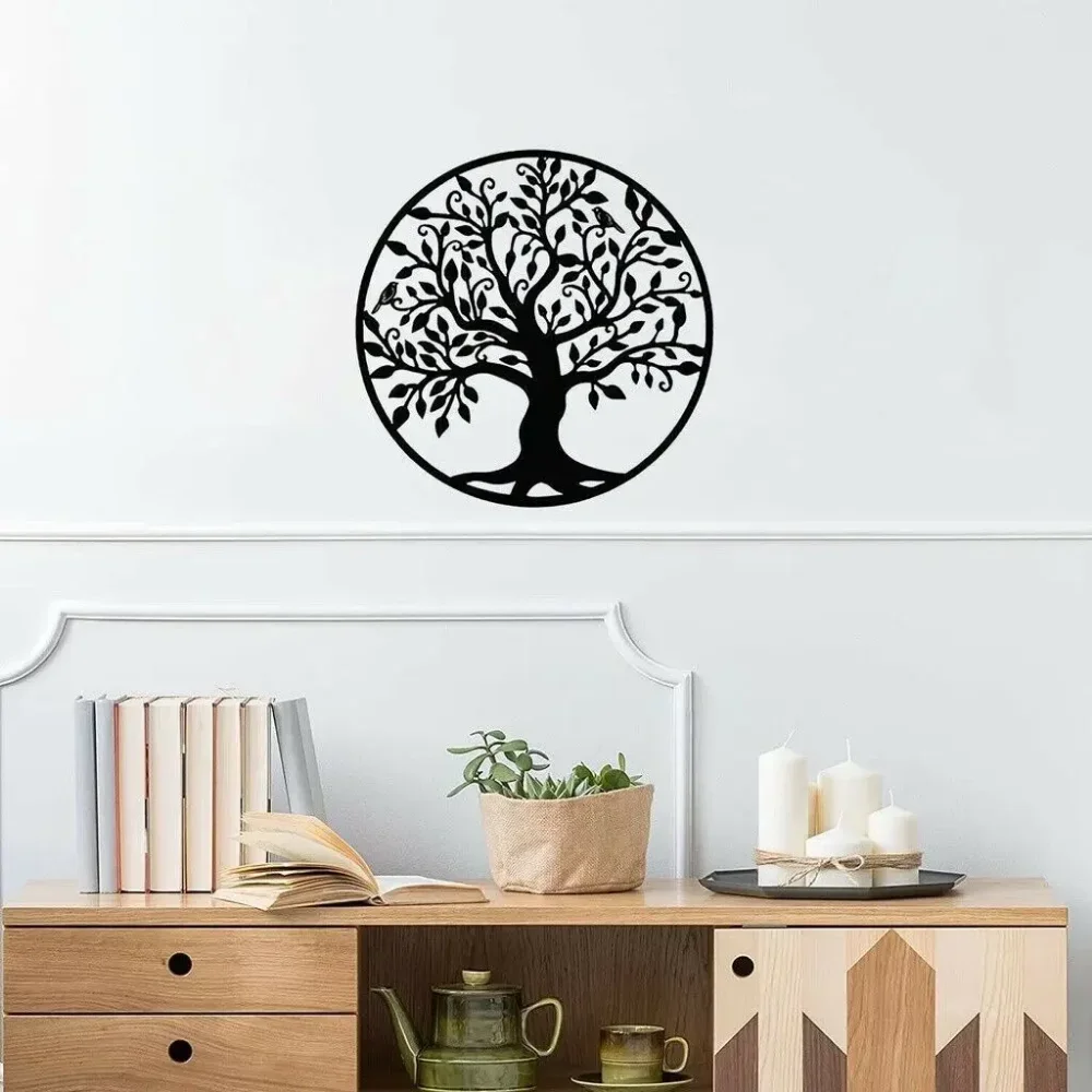 Arte della parete in metallo, segno della famiglia dell\'albero della vita: decorazione della parete in metallo con Silhouette artistica in ferro,