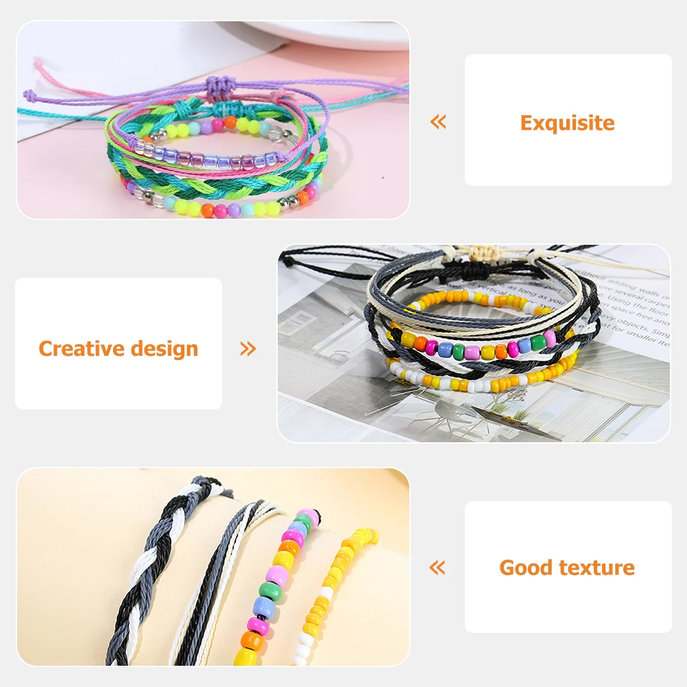 

3 pcs Colorful Wax Thread Bracelet Women Beaded Wrist Jewelry Girls Charm Beads Gift Wedding Valentine Birthday for Women