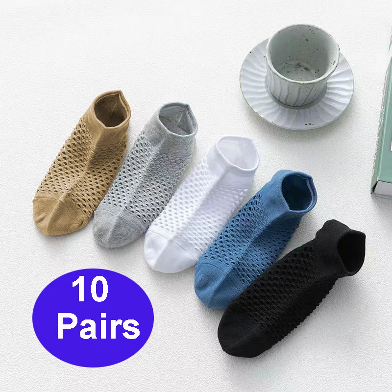 

10 Pairs/Lot Spring Summer Sock Men Ankle Socks Breathable Cave Casual Soft Thin Low Cut Short Mesh Happy Sokken