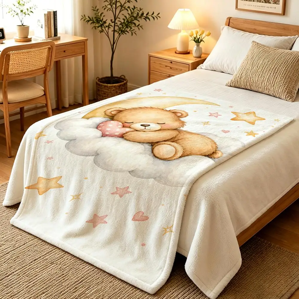 Dreamy Moon Cute Animals Throw Blankets Soft Warm Flannel Blanket Bedding for Bed Living room Home Sofa