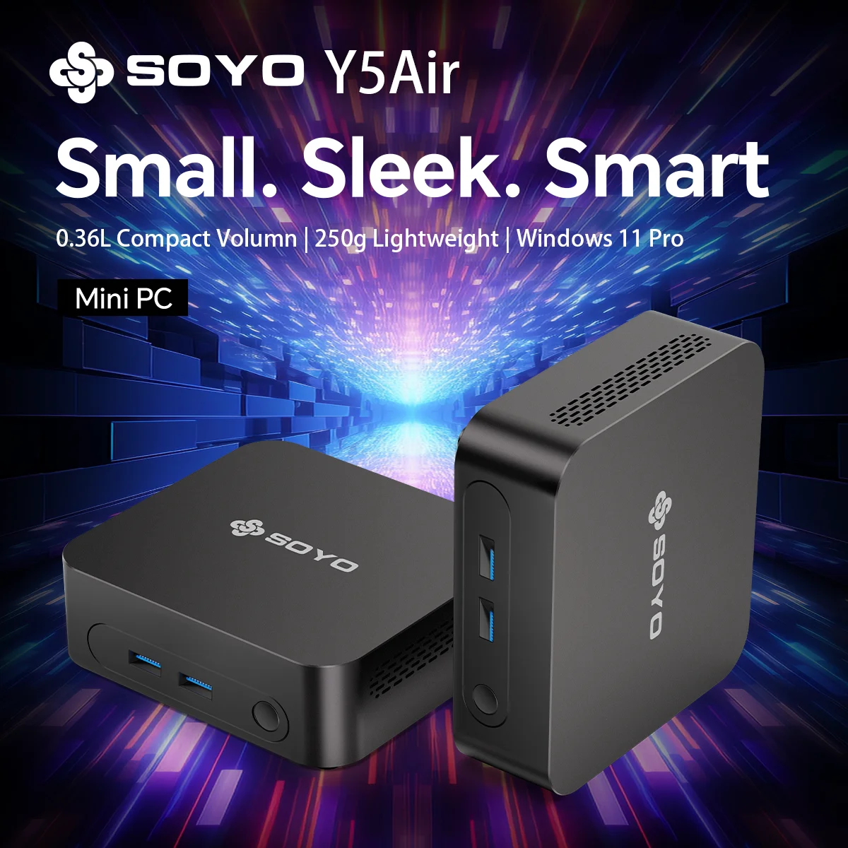SOYO Mini PC Y5AIR, processeur Intel i5 4250U, mémoire vive 8 Go, stockage 128 Go, Windows 11 Pro, Wi-Fi et Bluetooth 4.2, ordinateur de bureau mini PC.