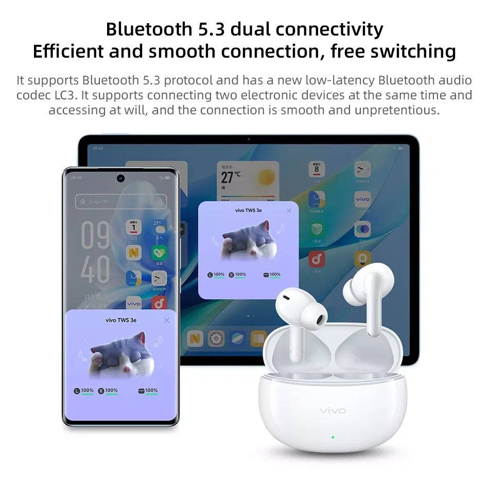 Auricolari originali vivo TWS 3e Bluetooth veri wireless in-ear a lunga durata della batteria cuffie intelligenti con riduzione attiva del rumore