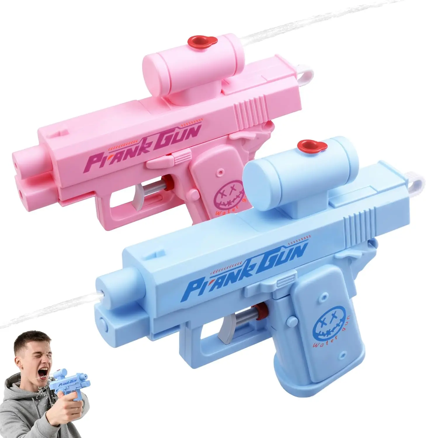 2-Pack Prank Two-Way Water Gun, Reverse Squirt Gun for Summer Fun, Pool Beach Toy