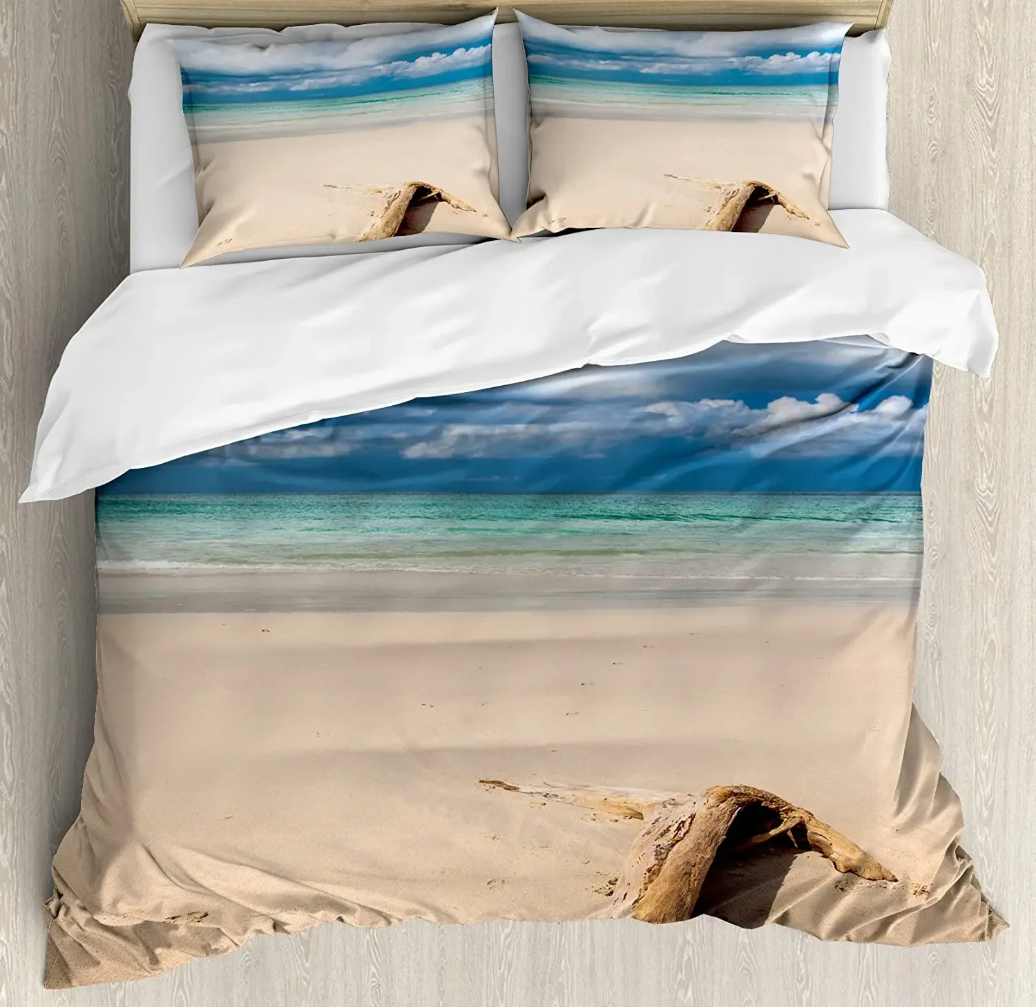 

Driftwood Decor Bedding Set Comforter Duvet Cover Pillow Shams Sea Theme Driftwood on the Sandy Bea Bedding Cover Double Bed Set