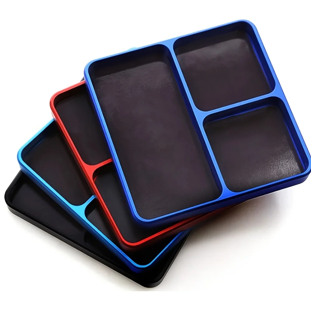 

1PC Random Color Magnetic Screw Tray for RC Remote Control Car Repair - Metal Square Tool Storage Box with Compartments
