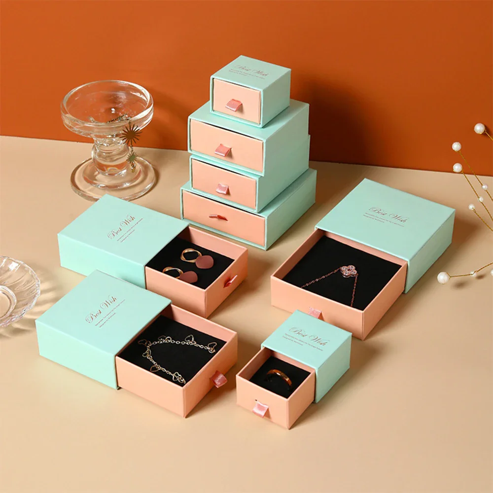 24pcs Small Luxury White Black Pink Cardboard Paper Sliding Gift Drawer Boxes Greetings Boxes Necklace Earrings Accessory Box