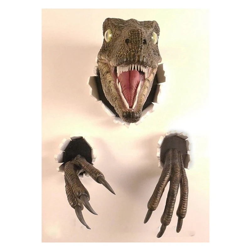 1 Piece Velociraptor Statue Wall Resin Mount Dinosaur Head Sculpture As Shown Resin For Indoor And Outdoor Dinosaur