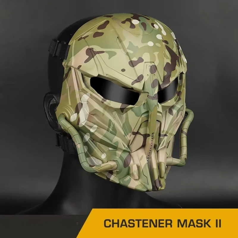 

Tactical Airsoft Skull Mask Full Face Chastener Mask with Gray Lens for CS Wargame Halloween Cosplay Party Outdoor Sports Gear