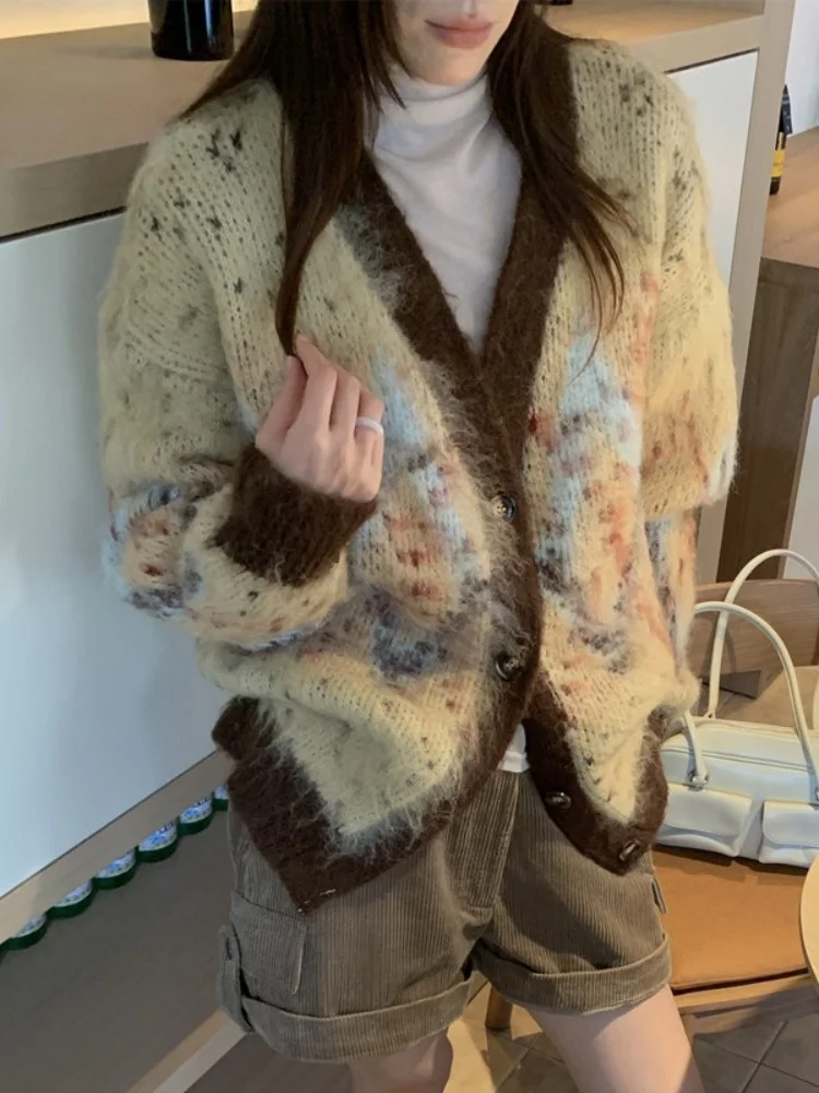 

Ретро-кардиган в стиле Fair Isle для женщин: новый дизайн, зимний, вязаный, с цветными блоками, открытый, топ