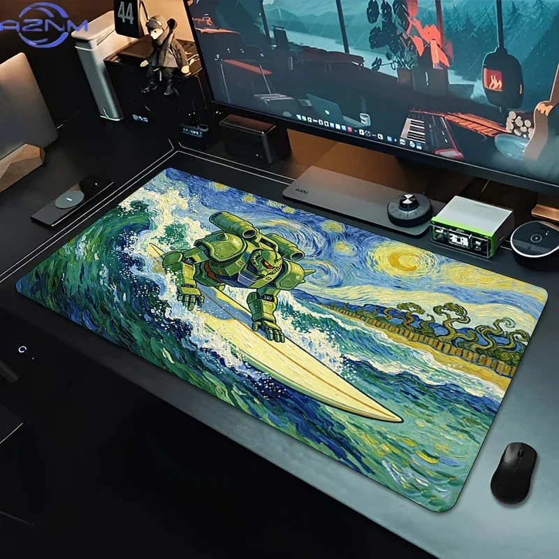 Starry Night Wave Mecha Surfing Art Mouse Pad, Rubber Non-Slip Base, Smooth Surface for Computer Gaming, Desktop Keyboard and Of