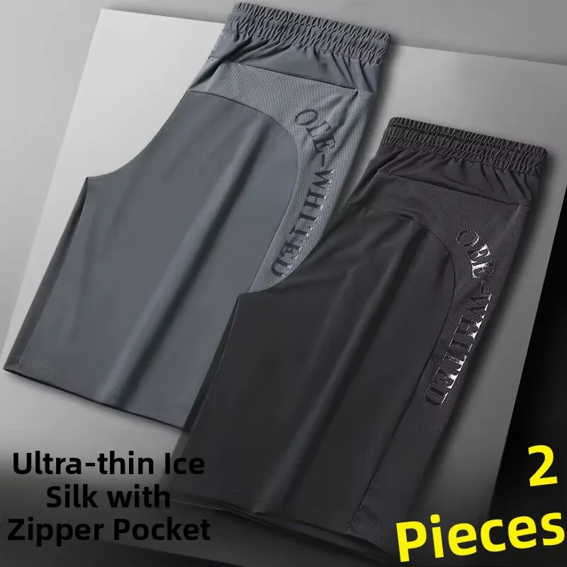 

Men's Summer Thin Straight Loose Ice Silk Qui Dry Baskeall Sport Casual Pants Five-Quarter Length Faionable Urban Sle