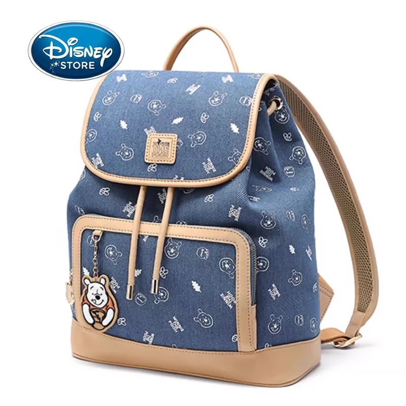

Оригинальный откидной рюкзак Disney с Винни-Пухом, женская модная сумка для хранения, дорожный рюкзак, джинсовый синий ﻿