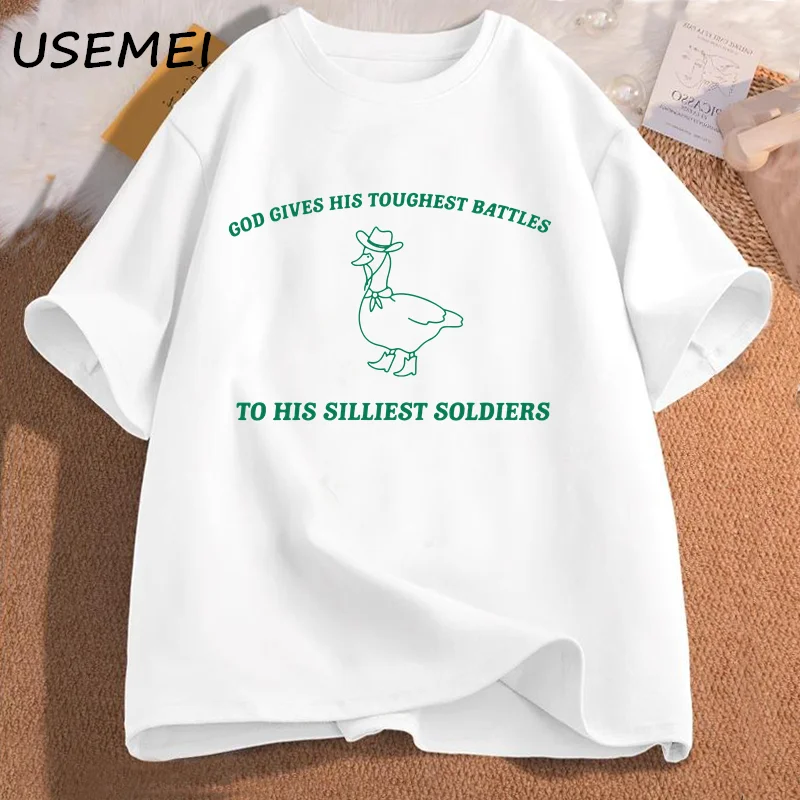 God's Silliest Soldier Printed T-shirt Men Women Fuuny God Give His Toughest Battles Tshirt Cotton Oneck Streetwear Men Clothing