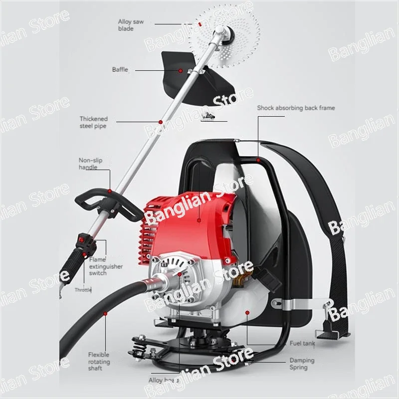 Multifunction Grass Cutter Eradicator, 4 Stroke Gasoline Engine, Knapsack Petrol Mower Brush Cutter, Currowing Cutting Tools