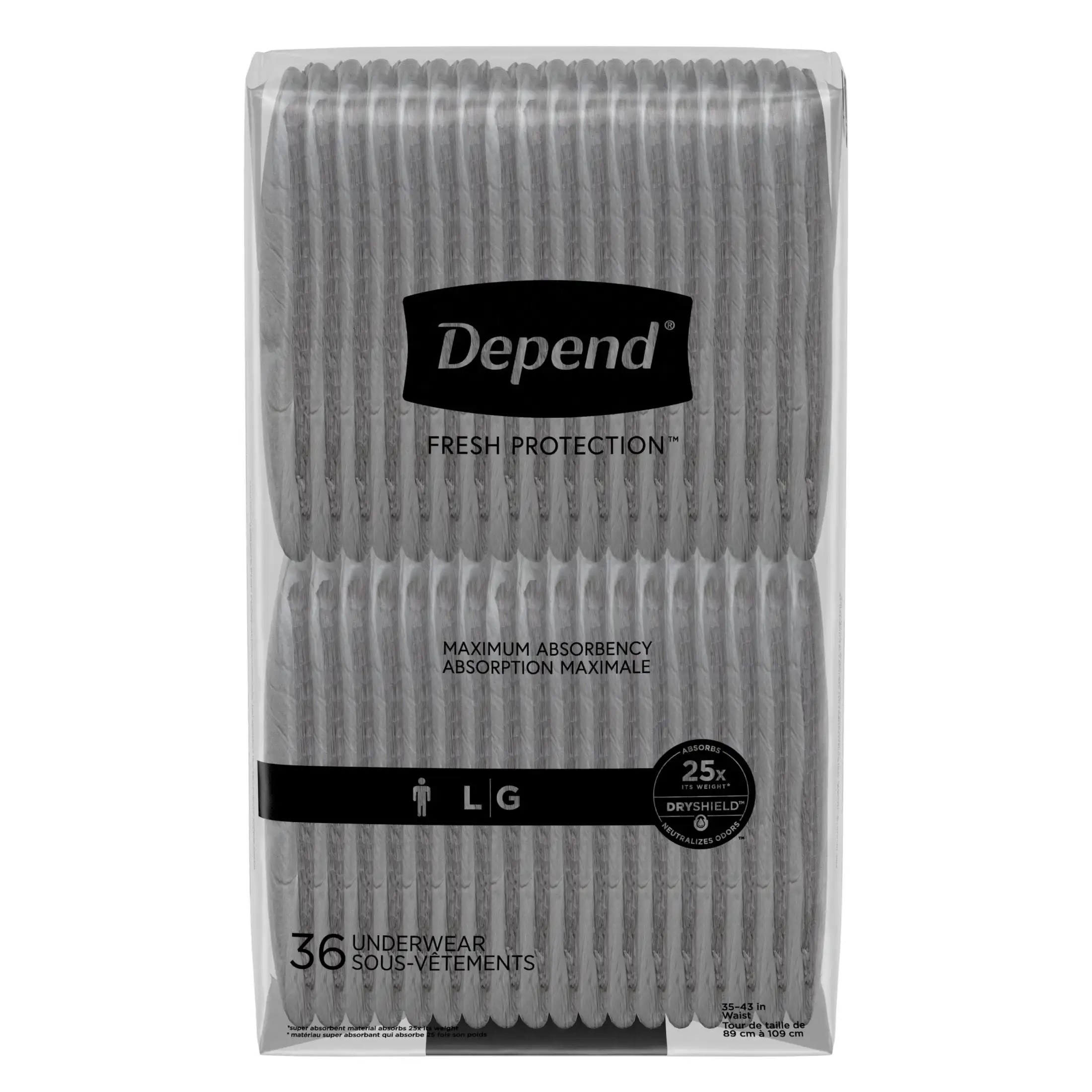 Fresh Protection Incontinence Underwear for Men, Adult Diapers, L, 72 Count