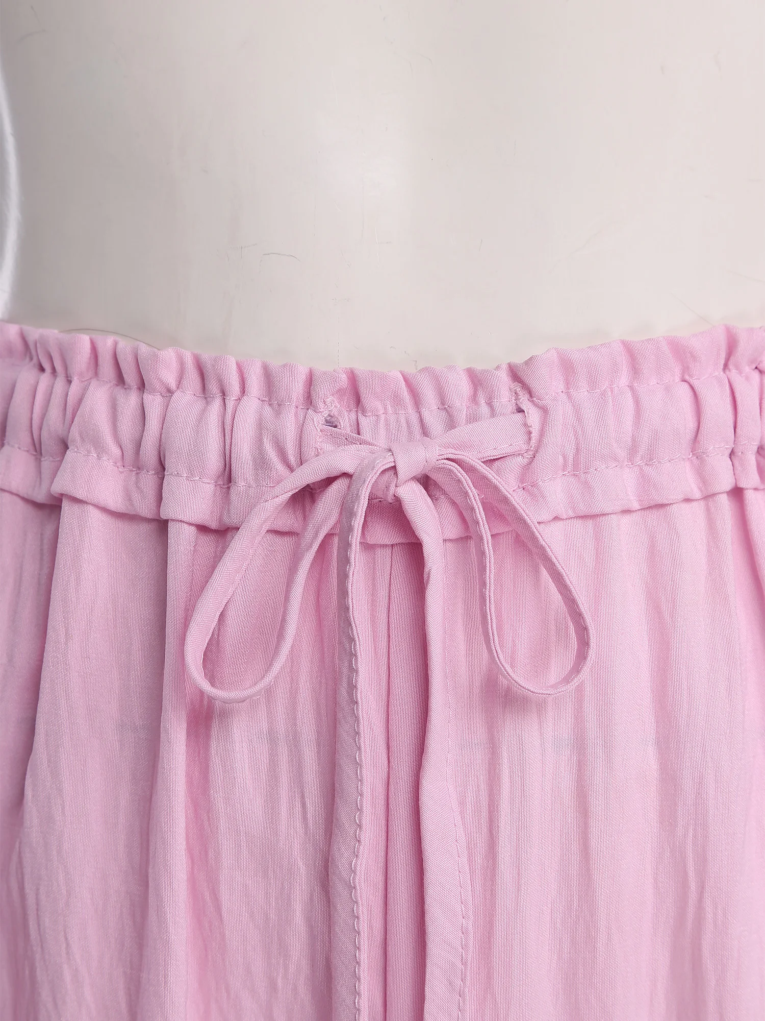 Fashion Women Calf-Length Patchwork Lace Bloomers Loose Fit Pyjama Trousers Cropped Pants Drawstring Home Leisure Wear Clothes