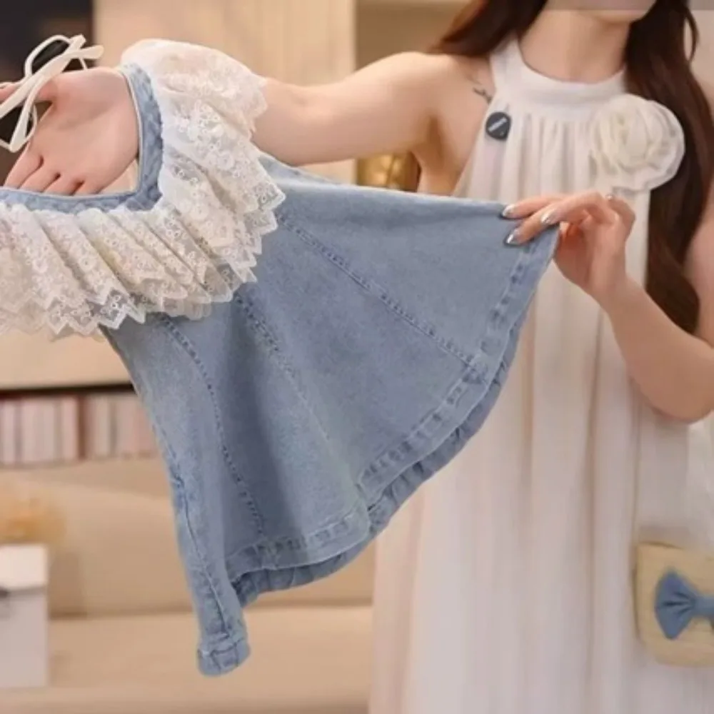 2026 Summer Girls Denim Dress, Fashion Sweet Fresh Design, Fairy Elegant Sundress For Little Girls for 90-140cm