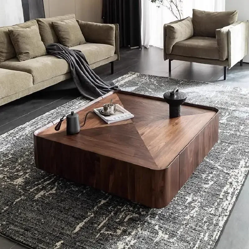 

Solid wood coffee table square storage furniture modern simple square table