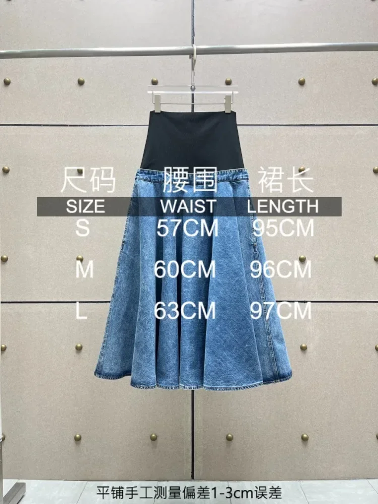 Women's Blue Black Knitted Ribbed Denim Plaet Summer Midi Skirt for 2024 New Arrivals High Quality Skirts