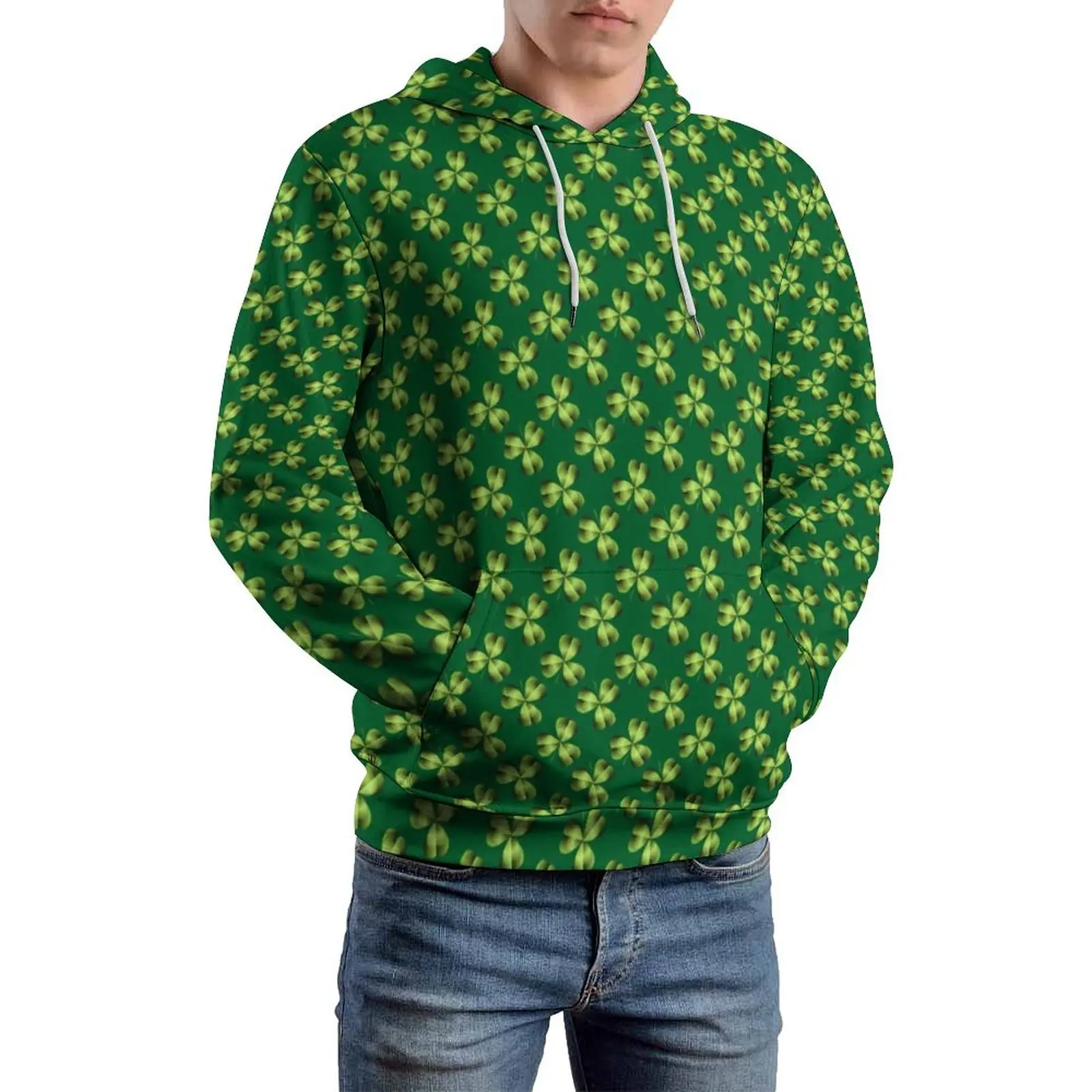 

Shamrock Print Casual Hoodies Man Three Leaf Clover Design Hooded Sweatshirts Spring Long Sleeve Street Fashion Oversized Hoodie