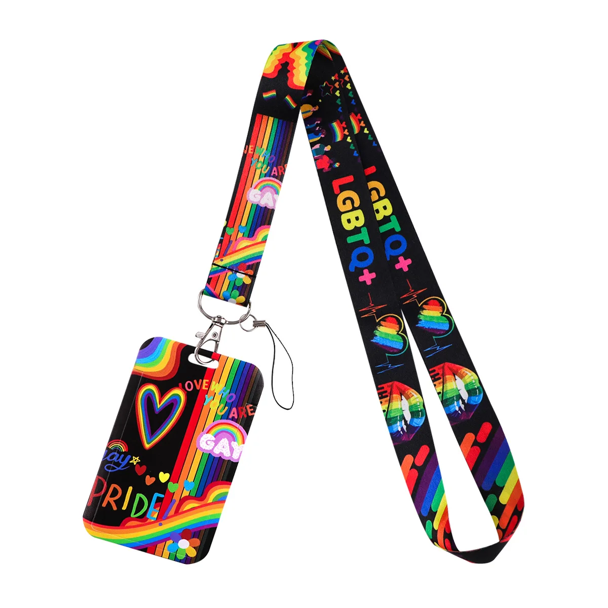 Rainbow Pride Credential Holder Heart Lanyard