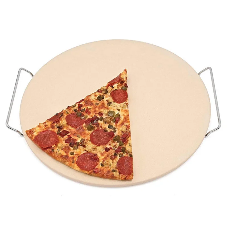 13 Inch Pizza Extra Thick Stone For Baking Pizza Tools Oven&BBQ Grill Baking Slab Kitchen Bread Tray With Support Frame