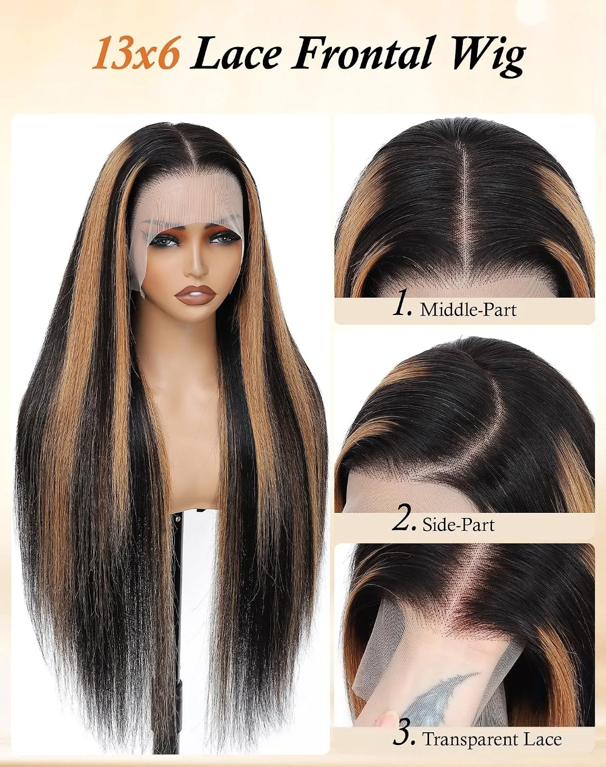 FB 30 Glatte Perücke aus Echthaar, Honigblond, Lace-Front-Perücke, 13x6 HD Transparente Lace-Frontal-Perücke für Damen, 46 Zoll – Detail 9