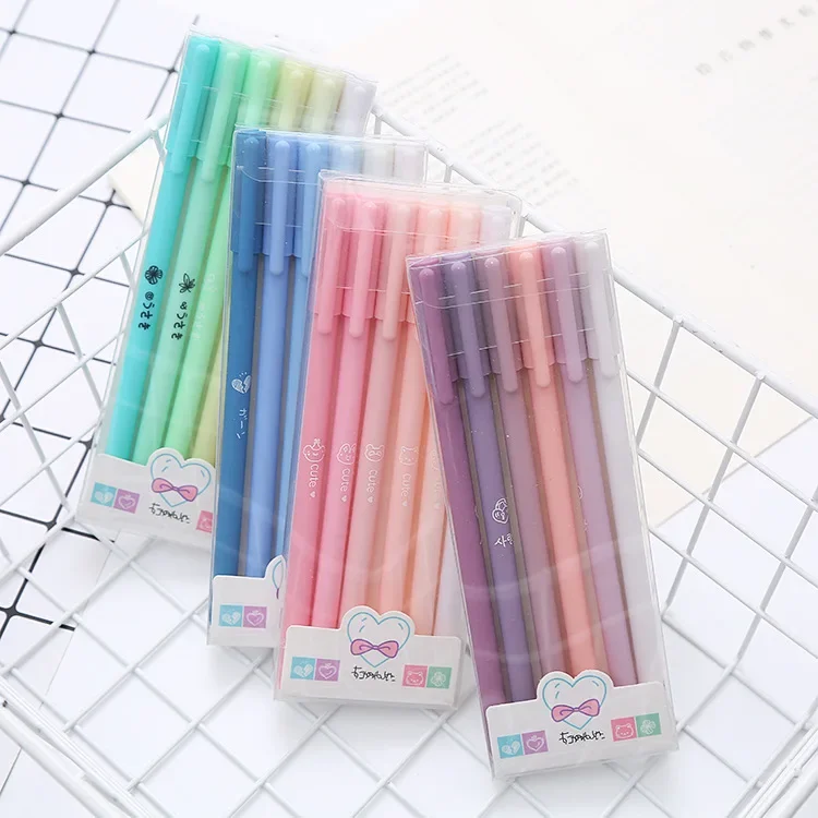 36PCS Box Morandi Color Pen Neutral Pen 6 Sets Of Student Stationery Examination Water  Office Supplies Black Signature