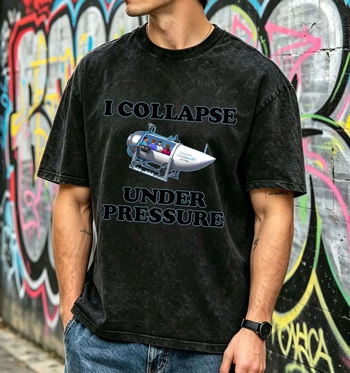 washed T Shirt Funny Meme I Collapse Under Pressure Dark Humor GifT vintage Washed Breathable Stylish Versatile Slightly