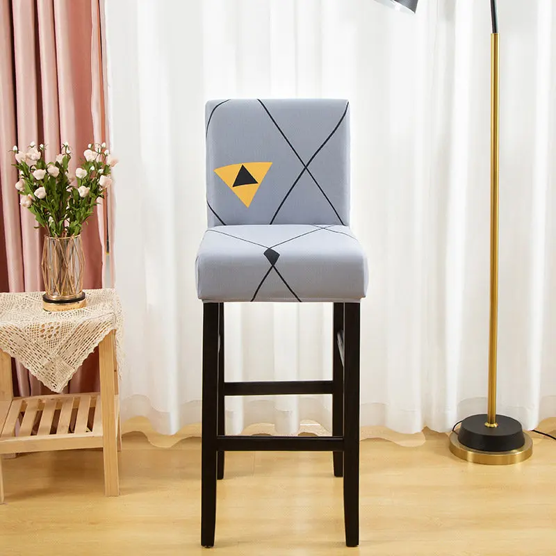 Elastic Anti-Slip  Bar Stool Cover Easy Removable High Bench Sheath Short Backrest Can Be Used for Restaurant Banquet Wedding