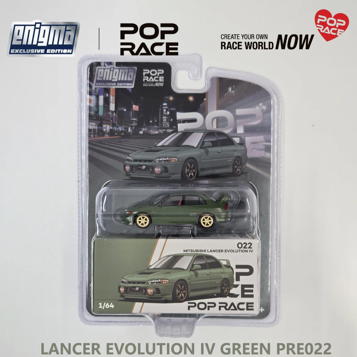 Pop Race Enigma Exclusive 1:64 Mitsubishi Lancer Evolution IV Green PRE022 Коллекционная модель автомобиля из сплава в блистерной упаковке