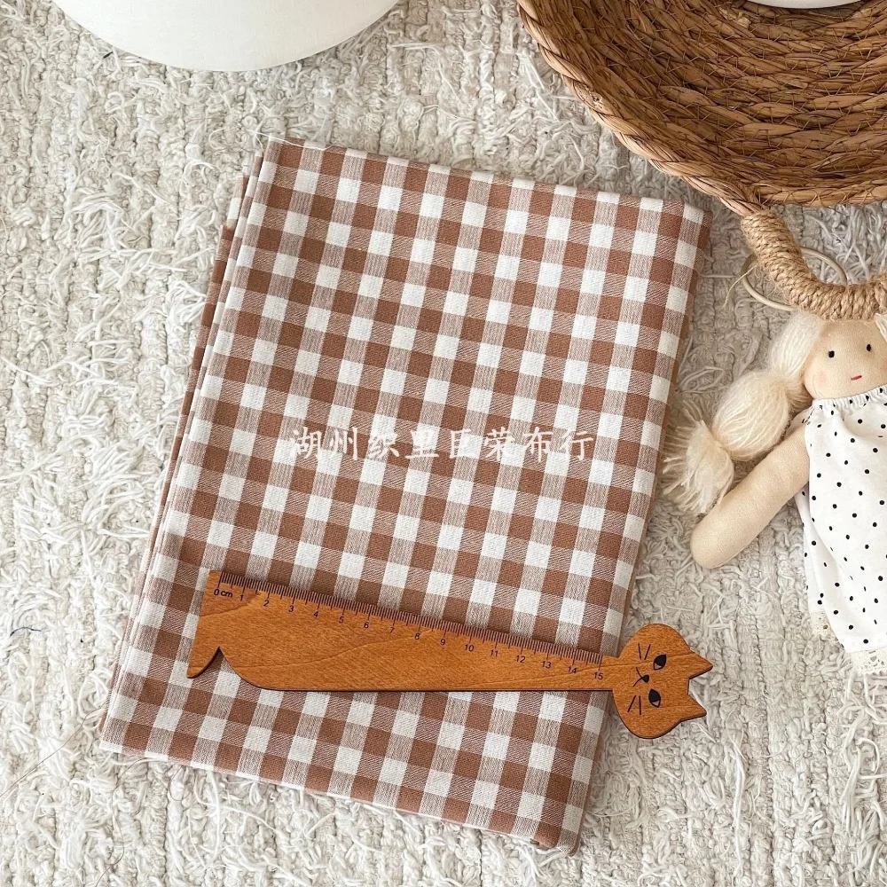 145 x 50 cm Kaffeefarbener Baumwollstoff, gewebtes Karo-Tuch für Damen, Kleidung, Taschen, Haarschmuck, Nähtuch – Detail 16