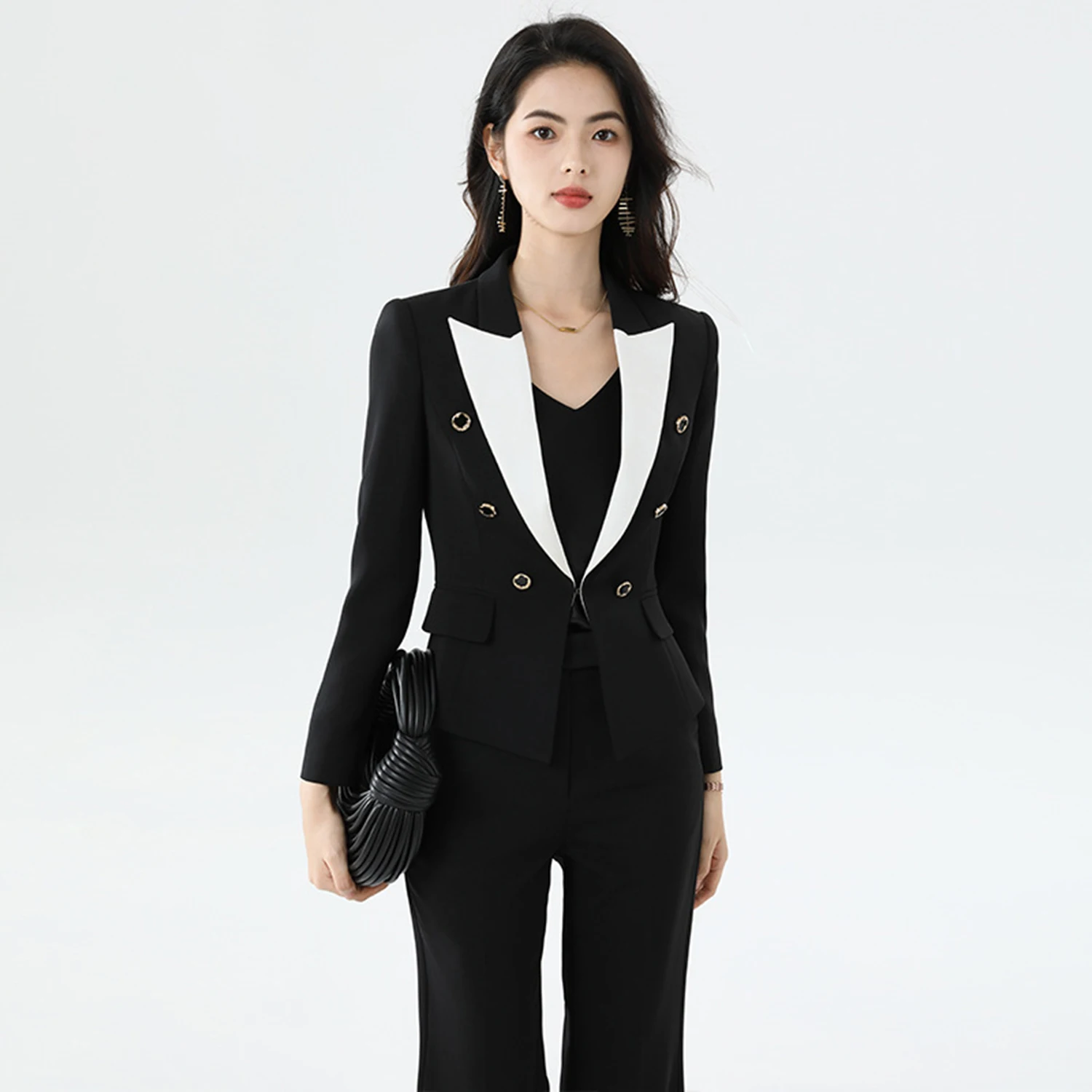 

Allingentle Women's Blazer Suit 2 Piece Elegant Double-Breasted Jacket & Pants for Casual Office Customized
