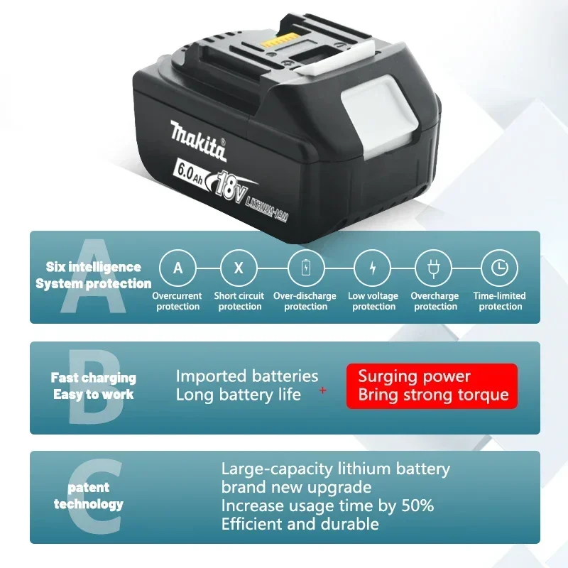 100% Original for Makita 6ah 18V Battery BL1830B BL1850B BL1850 BL1840  Replacement Lithium Battery,Makita 18 v Bettery