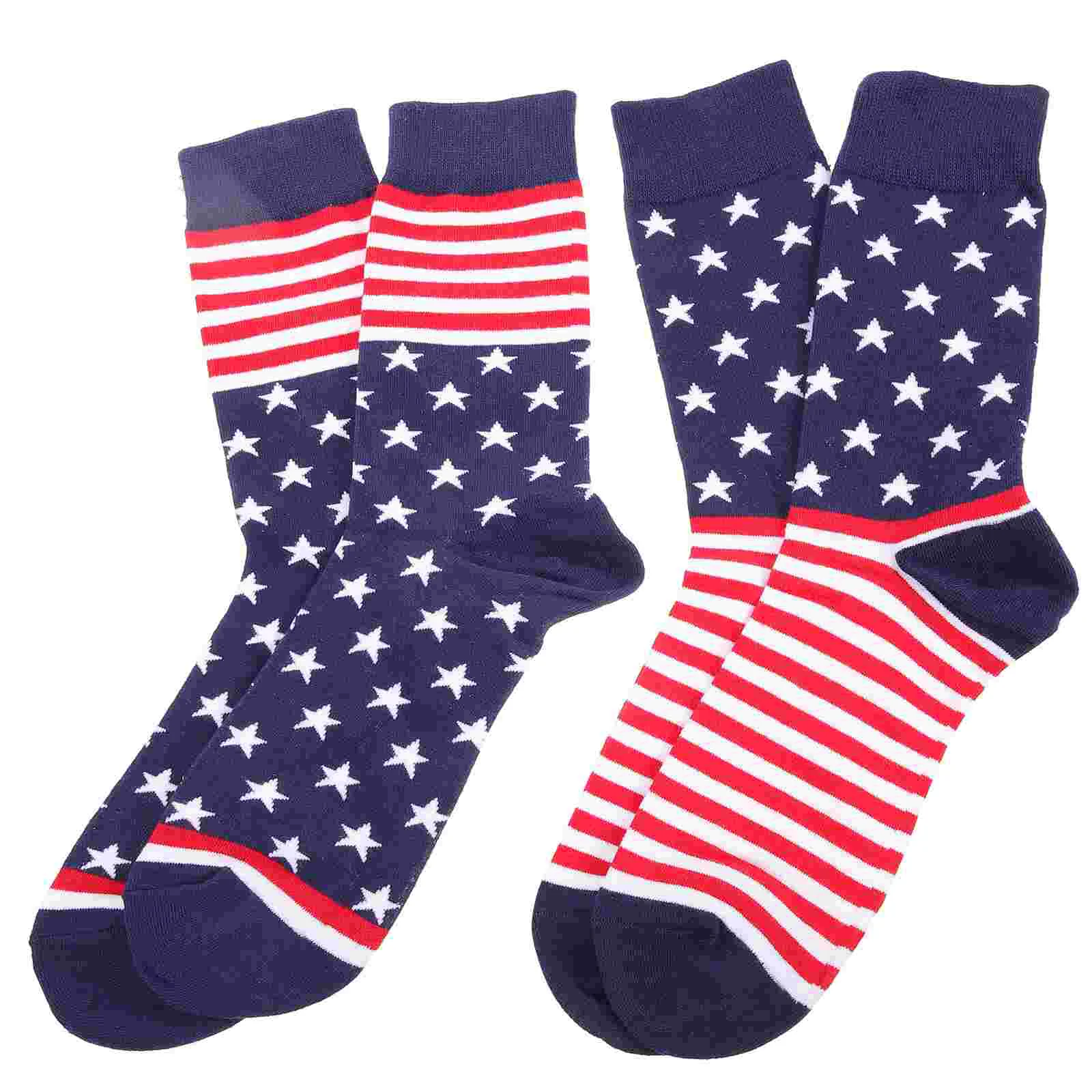 

2 Pairs Cool Sock Miss Socks for Men Compression Women Cotton Independence Day Tube