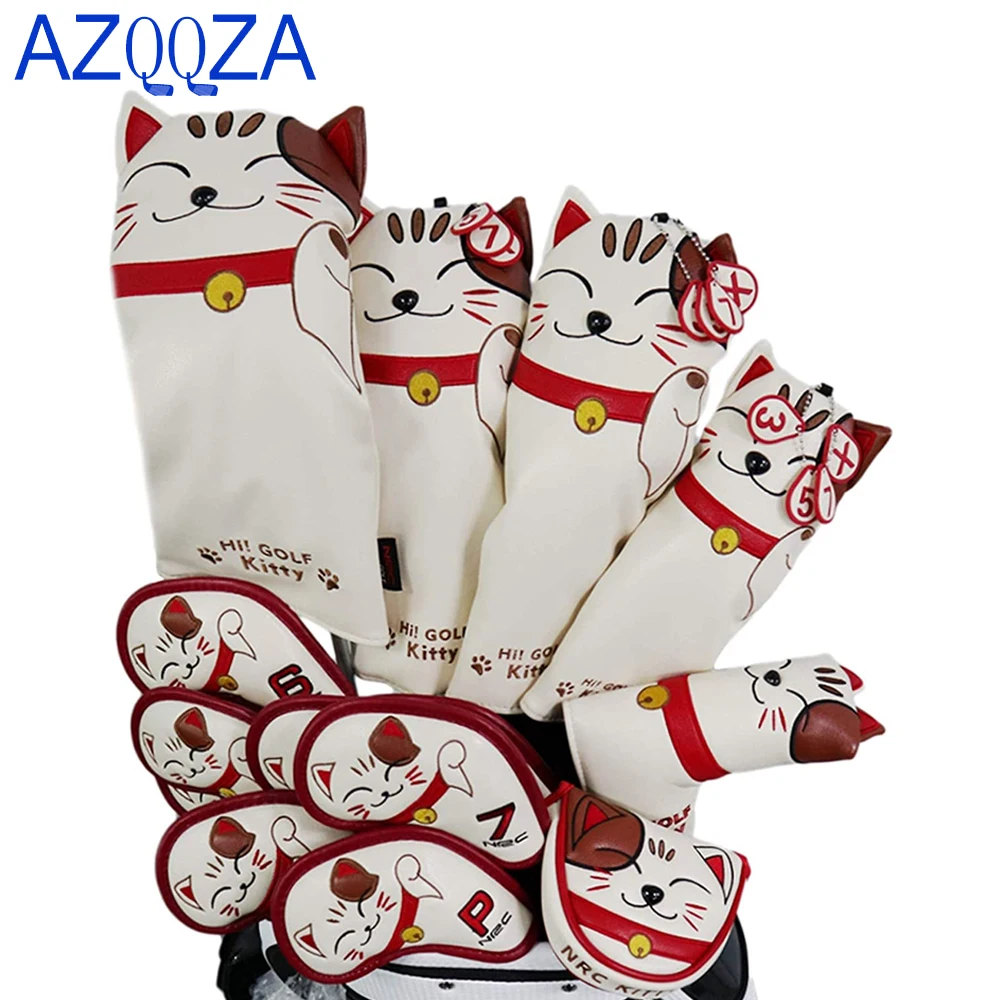 Golf Headcovers 1 3 5 UT Golf Driver/Fairway Wood/Hybrid/Iron/Mallet Putter/Blade Putter Lucky Cat Cartoon  Head Cover