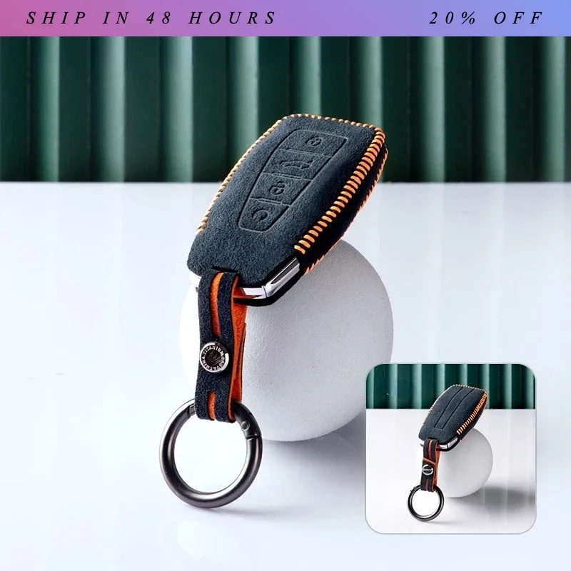 IOSN Suitable for Geely Coolray Preface Icon Atlas Monjaro Emgrand Fashion Alcantara Suede Car Remote Key Case Cover Keychain