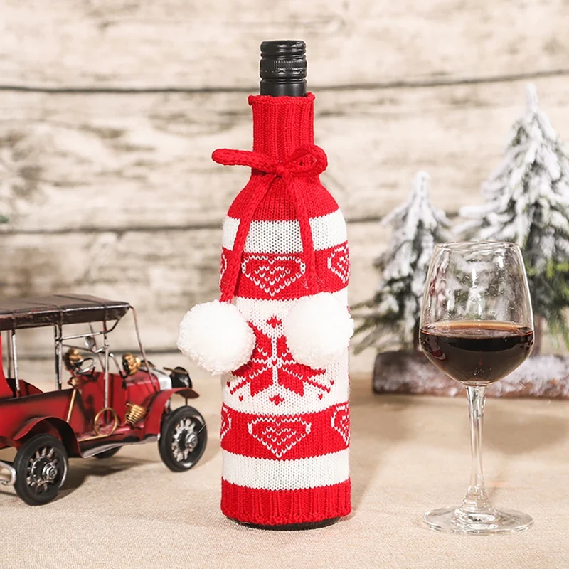 SEWS-6PCS Cute Christmas Wine Bottle Cover Knitted Wine Bottle Sweater For Holiday Party Christmas Table Home Decoration