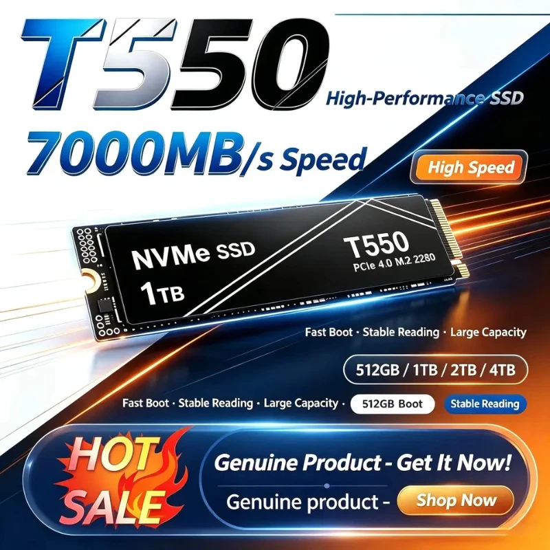 New T550 1TB 2TB PCIe Gen4 NVMe M.2 SSD Up to 7100MB/s or M.2 SSD Heatsink Internal Solid State Drive, OEM Pac（OEM PACKAGE)