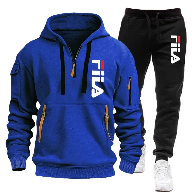 Men\'s autumn and winter hoodie + pants two-piece European size loose fashion sportswear fitness jogging leisure suit